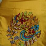 Yellow Silk Kantha Blouse Piece – Peacock & Leaf Motif Design