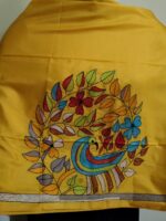Yellow Silk Kantha Blouse Piece – Peacock & Leaf Motif Design