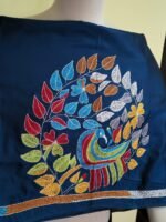 Silk Kantha Blouse Piece – Peacock & Leaf Design - Image 4