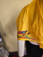 Silk Kantha Blouse Piece – Peacock & Leaf Motif Design Yellow - Image 4