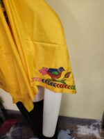 Silk Kantha Blouse Piece – Peacock & Leaf Motif Design Yellow - Image 3