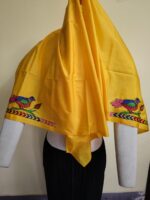 Silk Kantha Blouse Piece – Peacock & Leaf Motif Design Yellow - Image 2