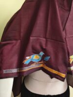 Brown Silk Kantha Blouse Piece – Peacock & Leaf Motif Design - Image 4
