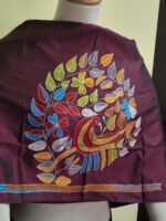 Brown Silk Kantha Blouse Piece – Peacock & Leaf Motif Design - Image 5