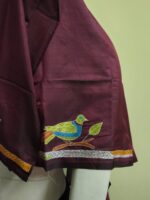 Brown Silk Kantha Blouse Piece – Peacock & Leaf Motif Design - Image 3