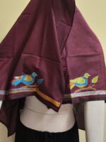Brown Silk Kantha Blouse Piece – Peacock & Leaf Motif Design - Image 2