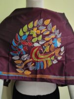 Brown Silk Kantha Blouse Piece – Peacock & Leaf Motif Design