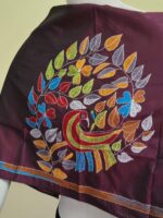 Brown Silk Kantha Blouse Piece – Peacock & Leaf Motif Design - Image 6
