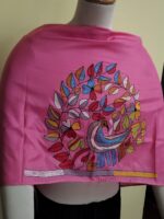 Silk Kantha Blouse Piece – Peacock & Leaf Motif Design pink