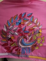 Silk Kantha Blouse Piece – Peacock & Leaf Motif Design pink - Image 2