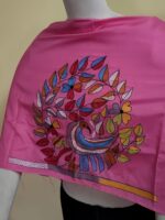 Silk Kantha Blouse Piece – Peacock & Leaf Motif Design pink - Image 3