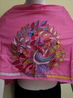 Silk Kantha Blouse Piece – Peacock & Leaf Motif Design pink - Image 7