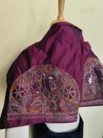 Maroon Silk Blouse Material with  Multicolor Thread Embroidery - Image 4