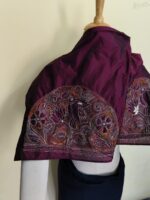 Maroon Silk Blouse Material with  Multicolor Thread Embroidery - Image 3