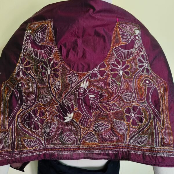 Maroon Silk Blouse Material with Multicolor Thread Embroidery