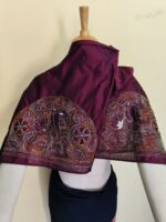 Maroon Silk Blouse Material with  Multicolor Thread Embroidery - Image 2