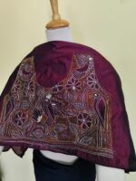 Maroon Silk Blouse Material with  Multicolor Thread Embroidery - Image 5
