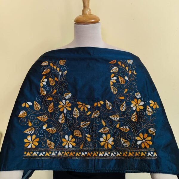 Pure Silk Kantha Stitch Blouse Piece (Peacock color)