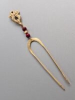 Antique Style Brass Hair Pin (Handcrafted with Red Beads) - Image 3