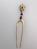 Antique Style Brass Hair Pin (Handcrafted with Red Beads) - Image 5