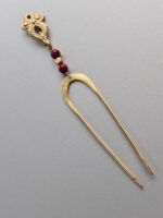 Antique Style Brass Hair Pin (Handcrafted with Red Beads)