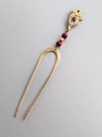Antique Style Brass Hair Pin (Handcrafted with Red Beads) - Image 2