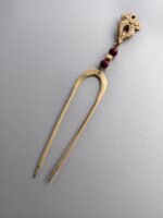 Antique Style Brass Hair Pin (Handcrafted with Red Beads) - Image 4