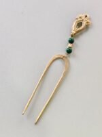 Antique Style Brass Hair Pin (Handcrafted with green  Beads)