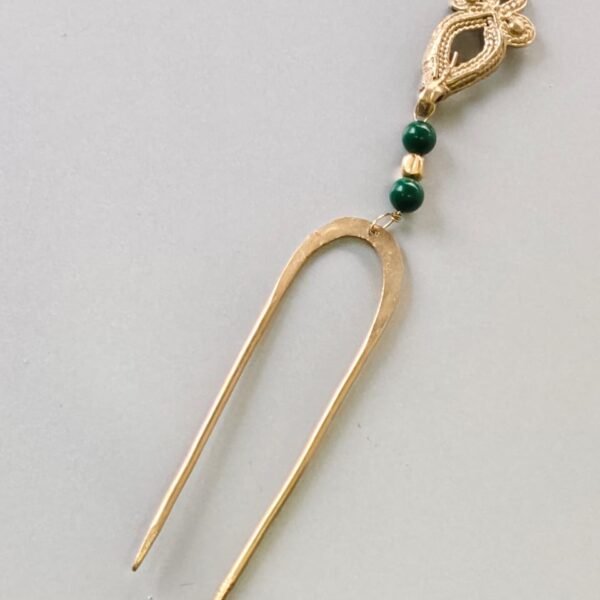 Antique Style Brass Hair Pin (Handcrafted with green Beads)