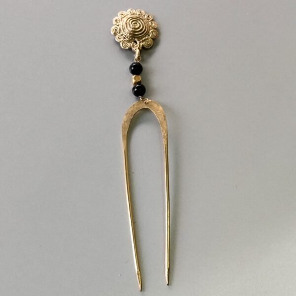 Antique Style Brass Hair Pin (Handcraft with black Beads)