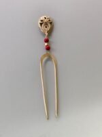 Antique Style Brass Hair Pin (Handcrafted Red Beads) - Image 3