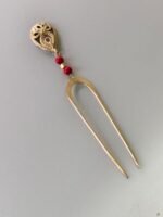 Antique Style Brass Hair Pin (Handcrafted Red Beads)