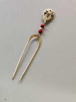 Antique Style Brass Hair Pin (Handcrafted Red Beads) - Image 2