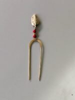 Antique Style Brass Hair Pin (Handcraft with Red Beads) - Image 2