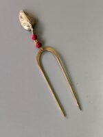 Antique Style Brass Hair Pin (Handcraft with Red Beads) - Image 3