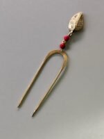 Antique Style Brass Hair Pin (Handcraft with Red Beads)
