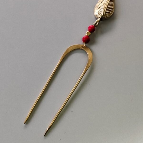 Antique Style Brass Hair Pin (Handcraft with Red Beads)
