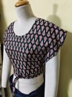 Handcrafted Cotton Printed Blouse Adjustable – Black Ethnic Design - Image 2