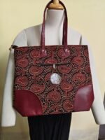 Ajrakh-style paisley tote bag - maroon leatherette panel - Image 3
