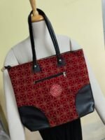 Ajrakh-style paisley tote bag - Black leatherette panel - Image 3