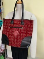 Ajrakh-style paisley tote bag - Black leatherette panel - Image 2