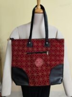 Ajrakh-style paisley tote bag - Black leatherette panel
