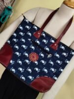 Handmade Ajrakh-style paisley tote bag - Base Navy blue - Image 2