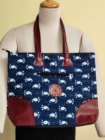 Handmade Ajrakh-style paisley tote bag - Base Navy blue