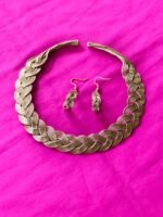 Hand-braided brass Necklace set - with matching earrings
