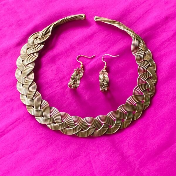 Hand-braided brass Necklace set - with matching earrings