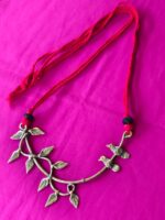 Handcrafted Dokra Bird-on-Branch Brass Necklace - Adjustable Red thread
