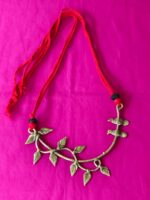 Handcrafted Dokra Bird-on-Branch Brass Necklace - Adjustable Red thread - Image 2