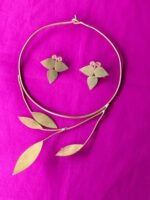 Handcrafted Brass Leaf Vine Choker Set (Necklace + Earrings)
