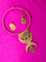 Geometric Brass Statement Choker Set (Crescent Tier & Diamond Drop) - Image 2